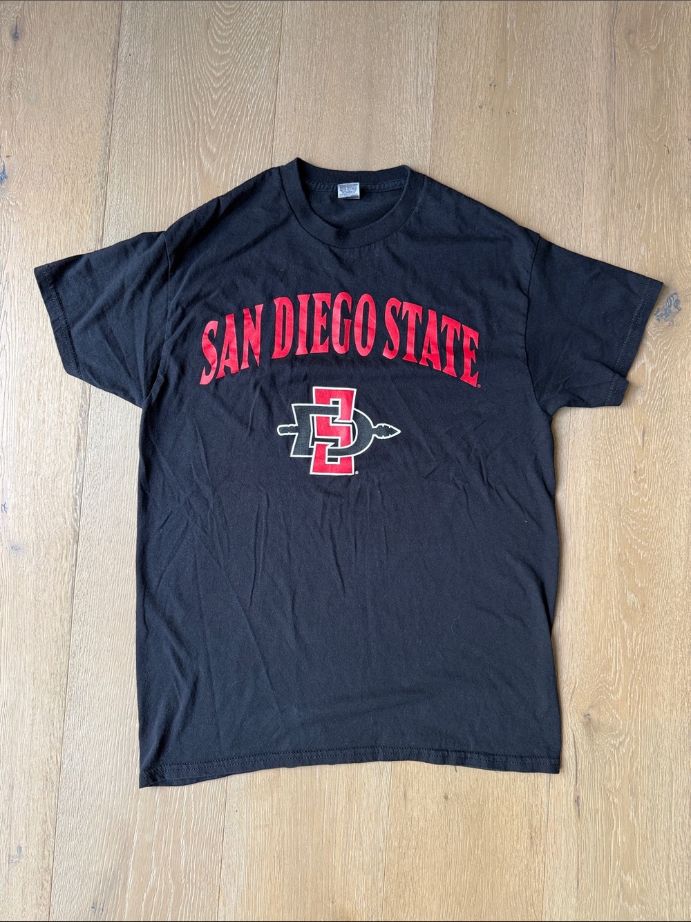 SDSU Black Tee with Red San Diego State Graphic